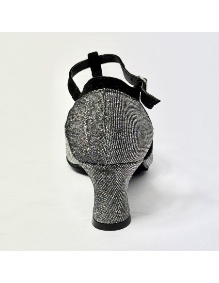 Scarpa da ballo donna liscio da sala standard punta chiusa tessuto galassia nero camoscio nero suola bufalo tacco 50 largo