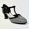 Scarpa da ballo donna liscio da sala standard punta chiusa tessuto galassia nero camoscio nero suola bufalo tacco 50 largo