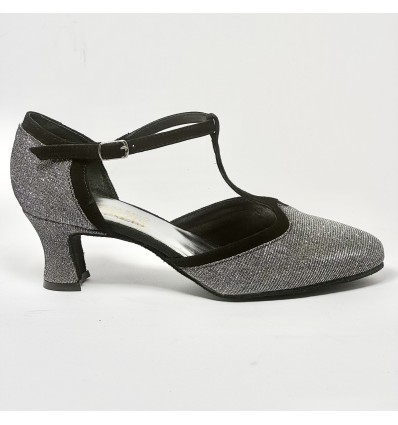 Scarpa da ballo donna liscio da sala standard punta chiusa tessuto galassia nero camoscio nero suola bufalo tacco 50 largo