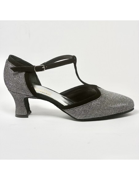 Scarpa da ballo donna liscio da sala standard punta chiusa tessuto galassia nero camoscio nero suola bufalo tacco 50 largo