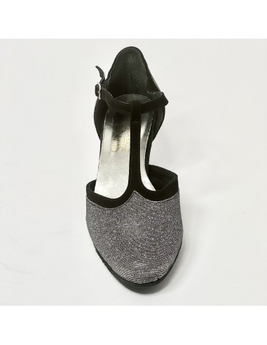 Scarpa da ballo donna liscio da sala standard punta chiusa tessuto galassia nero camoscio nero suola bufalo tacco 50 largo