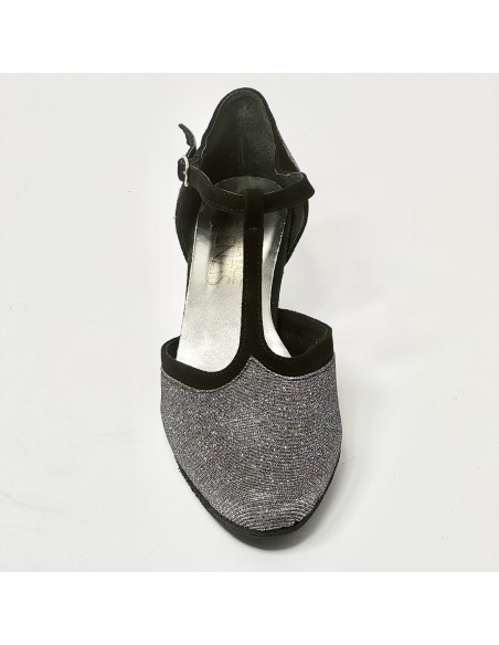 Scarpa da ballo donna liscio da sala standard punta chiusa tessuto galassia nero camoscio nero suola bufalo tacco 50 largo