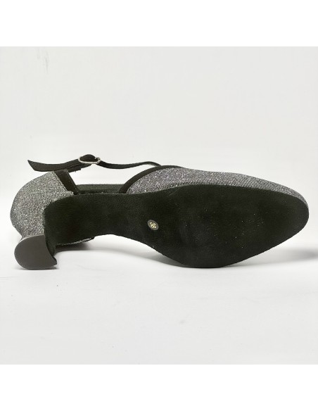 Scarpa da ballo donna liscio da sala standard punta chiusa tessuto galassia nero camoscio nero suola bufalo tacco 50 largo