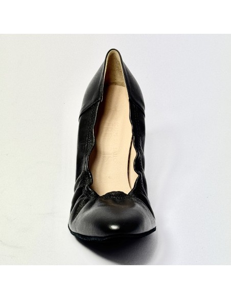 Scarpa da ballo donna liscio da sala standard punta chiusa pelle nero suola bufalo tacco 70 rocchetto