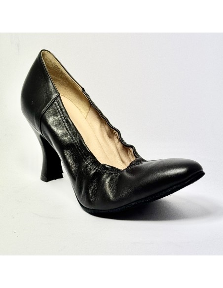 Scarpa da ballo donna liscio da sala standard punta chiusa pelle nero suola bufalo tacco 70 rocchetto