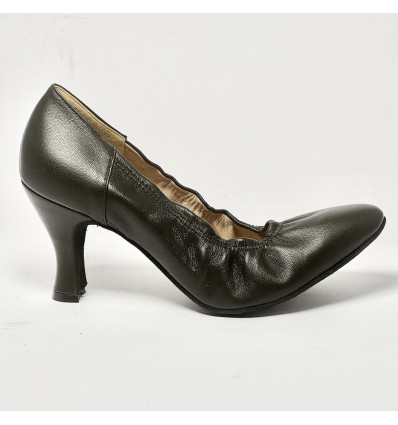 Scarpa da ballo donna liscio da sala standard punta chiusa pelle nero suola bufalo tacco 70 rocchetto