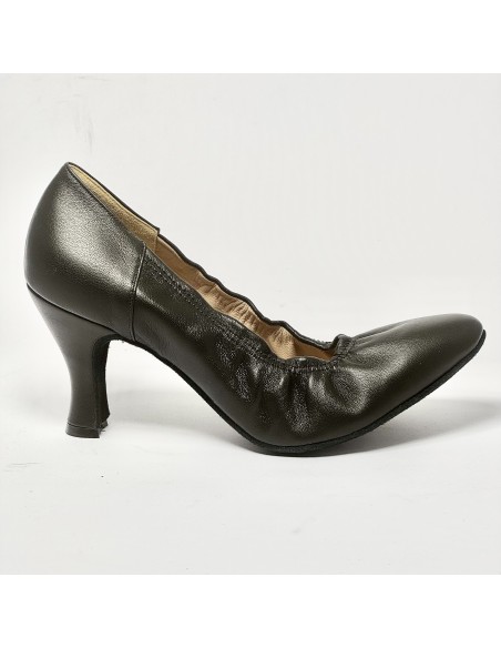 Scarpa da ballo donna liscio da sala standard punta chiusa pelle nero suola bufalo tacco 70 rocchetto