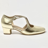 Scarpa da ballo donna liscio da sala standard punta chiusa pelle platino suola bufalo tacco 30 largo