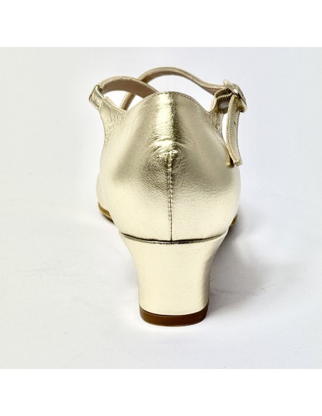 Scarpa da ballo donna liscio da sala standard punta chiusa pelle platino suola bufalo tacco 30 largo