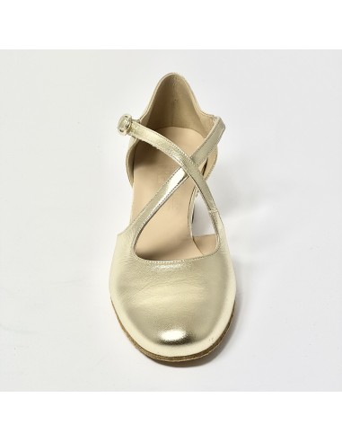 Scarpa da ballo donna liscio da sala standard punta chiusa pelle platino suola bufalo tacco 30 largo