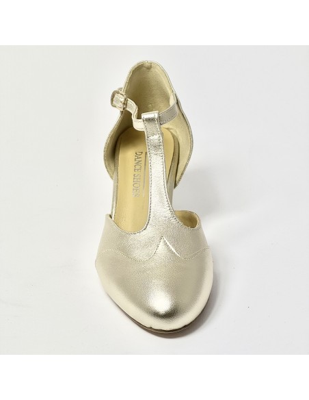 Scarpa da ballo donna liscio da sala standard punta chiusa pelle platino suola cuoio tacco 50