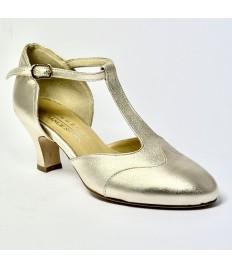 Scarpa da ballo donna liscio da sala standard punta chiusa pelle platino suola cuoio tacco 50