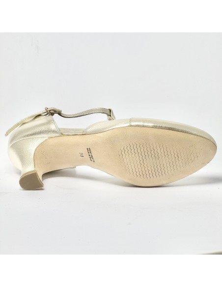 Scarpa da ballo donna liscio da sala standard punta chiusa pelle platino suola cuoio tacco 50