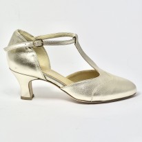 Scarpa da ballo donna liscio da sala standard punta chiusa pelle platino suola cuoio tacco 50