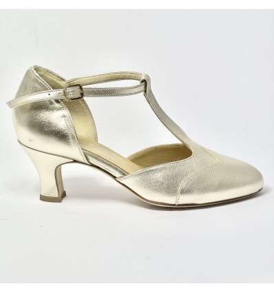 Scarpa da ballo donna liscio da sala standard punta chiusa pelle platino suola cuoio tacco 50