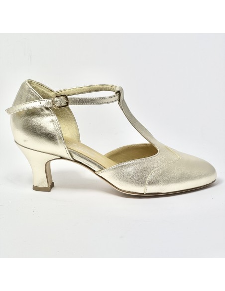 Scarpa da ballo donna liscio da sala standard punta chiusa pelle platino suola cuoio tacco 50