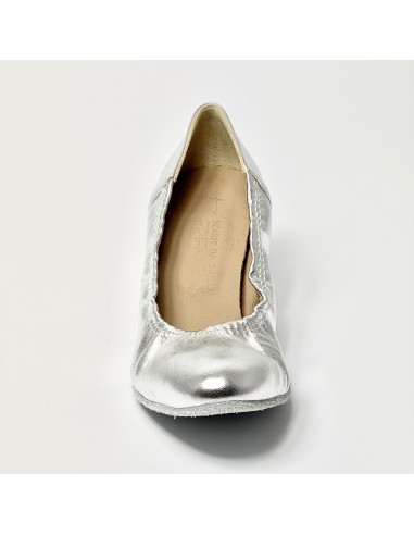 Scarpa da ballo donna standard liscio da sala punta chiusa pelle argento suola bufalo tacco 50 rocchetto