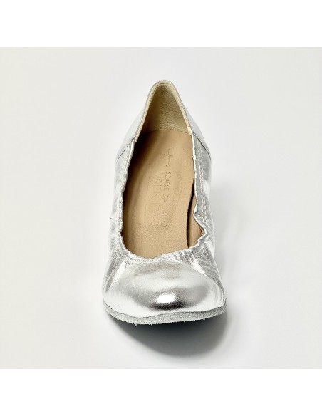 Scarpa da ballo donna standard liscio da sala punta chiusa pelle argento suola bufalo tacco 50 rocchetto