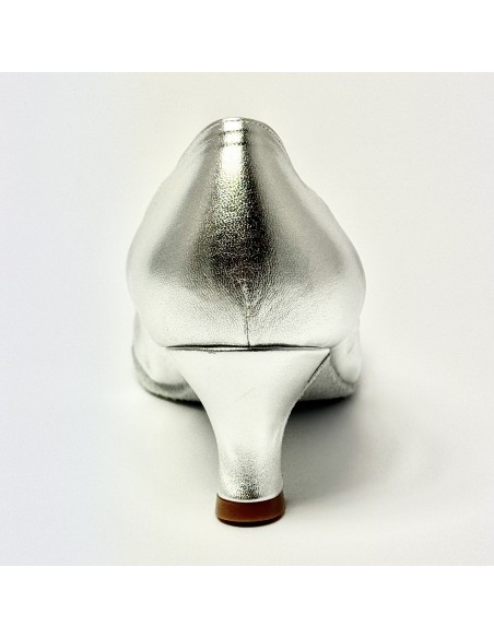 Scarpa da ballo donna standard liscio da sala punta chiusa pelle argento suola bufalo tacco 50 rocchetto
