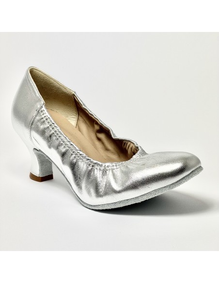 Scarpa da ballo donna standard liscio da sala punta chiusa pelle argento suola bufalo tacco 50 rocchetto