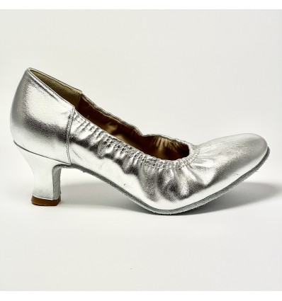 Scarpa da ballo donna standard liscio da sala punta chiusa pelle argento suola bufalo tacco 50 rocchetto