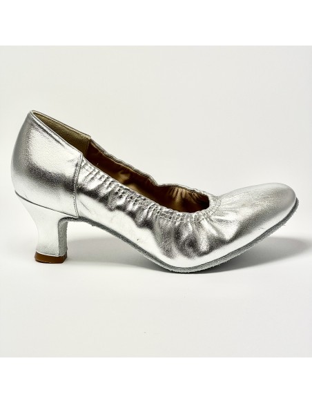 Scarpa da ballo donna standard liscio da sala punta chiusa pelle argento suola bufalo tacco 50 rocchetto