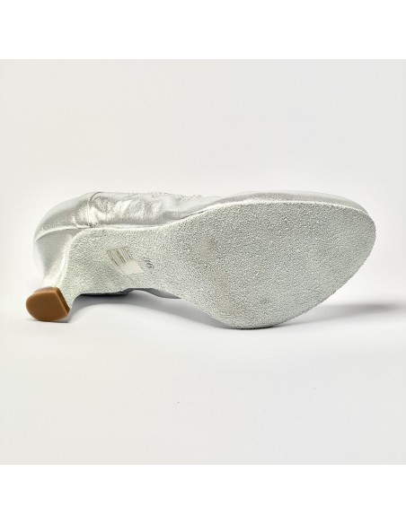 Scarpa da ballo donna standard liscio da sala punta chiusa pelle argento suola bufalo tacco 50 rocchetto
