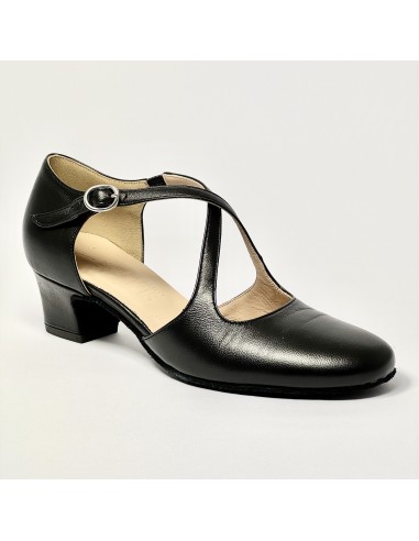 Scarpa da ballo donna liscio da sala standard punta chiusa pelle nero suola bufalo tacco 30 largo