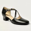 Scarpa da ballo donna liscio da sala standard punta chiusa pelle nero suola bufalo tacco 30 largo