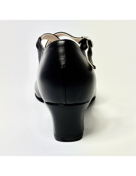 Scarpa da ballo donna liscio da sala standard punta chiusa pelle nero suola bufalo tacco 30 largo