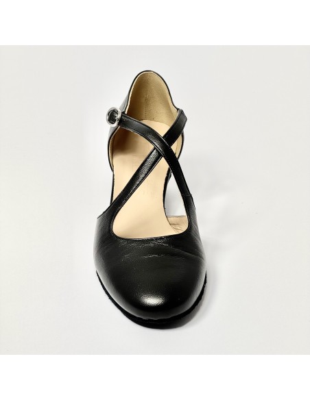 Scarpa da ballo donna liscio da sala standard punta chiusa pelle nero suola bufalo tacco 30 largo