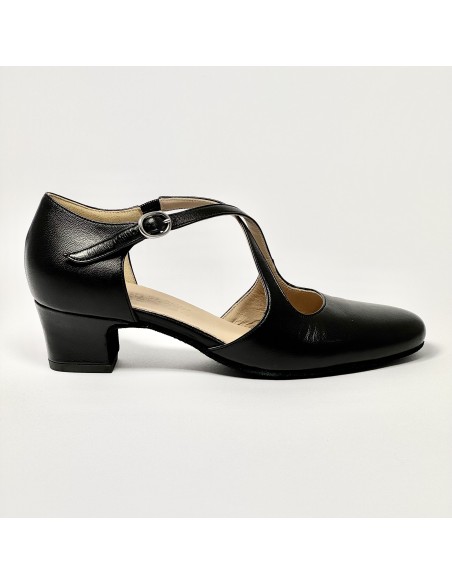 Scarpa da ballo donna liscio da sala standard punta chiusa pelle nero suola bufalo tacco 30 largo