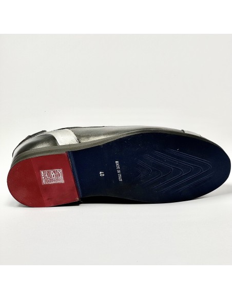 Scarpa da ballo latino americano e tempo libero pelle nera/argento e camoscio nero suola gomma micro