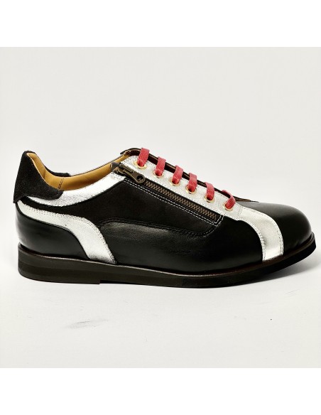 Scarpa da ballo latino americano e tempo libero pelle nera/argento e camoscio nero suola gomma micro