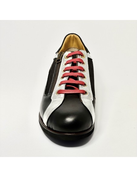 Scarpa da ballo latino americano e tempo libero pelle nera/argento e camoscio nero suola gomma micro