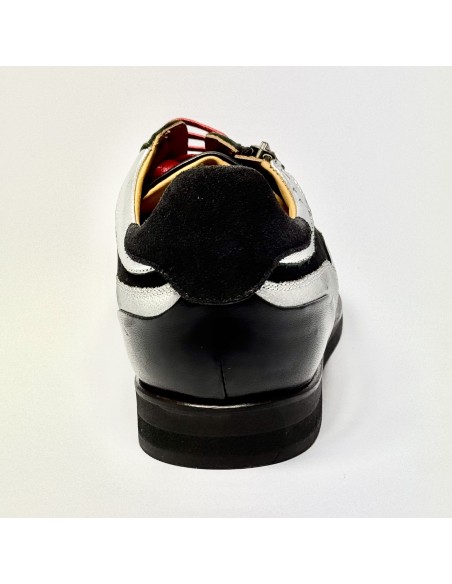 Scarpa da ballo latino americano e tempo libero pelle nera/argento e camoscio nero suola gomma micro
