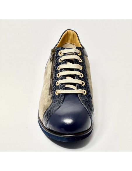 Sneakers da tempo libero e ballo latino americano pelle blu camoscio taupe suola gommina