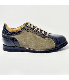 Sneakers da tempo libero e ballo latino americano pelle blu camoscio taupe suola gommina