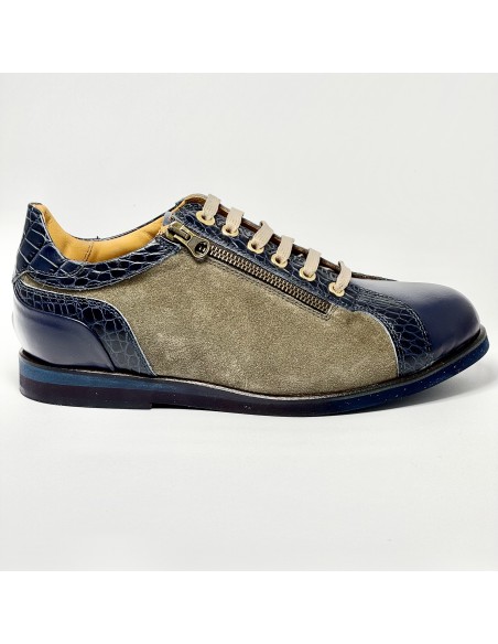 Sneakers da tempo libero e ballo latino americano pelle blu camoscio taupe suola gommina