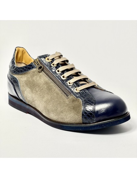 Sneakers da tempo libero e ballo latino americano pelle blu camoscio taupe suola gommina