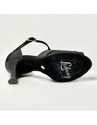 Scarpa da ballo donna latino americano liscio da sala spuntata raso nero glitter nero suola bufalo tacco 70 rocchetto