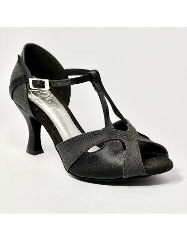 Scarpa da ballo donna latino americano liscio da sala spuntata raso nero glitter nero suola bufalo tacco 70 rocchetto