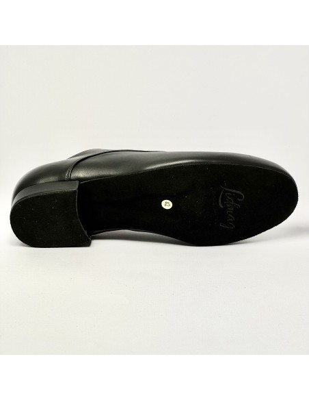 Scarpa da ballo uomo liscio da sala tango argentino latino americano forma extra large pelle nero suola bufalo tacco 20