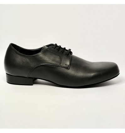 Scarpa da ballo uomo liscio da sala tango argentino latino americano forma extra large pelle nero suola bufalo tacco 20