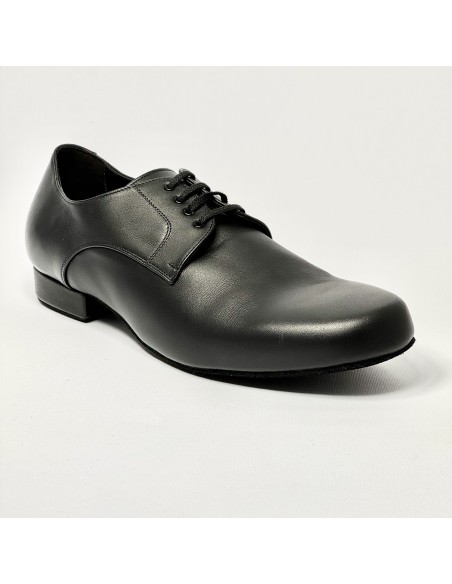 Scarpa da ballo uomo liscio da sala tango argentino latino americano forma extra large pelle nero suola bufalo tacco 20