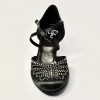 Scarpa da ballo donna liscio da sala latino americano punta chiusa raso nero strass boreali suola bufalo tacco 60 rocchetto