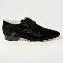 Scarpa da ballo uomo tango latino liscio da sala nabuk stampato vernice nero suola in cuoio pomiciato tacco 25