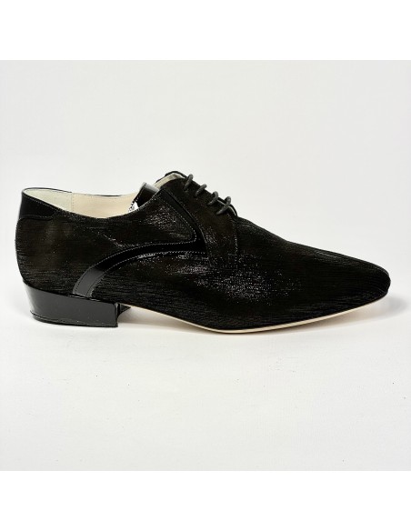 Scarpa da ballo uomo tango latino liscio da sala nabuk stampato vernice nero suola in cuoio pomiciato tacco 25