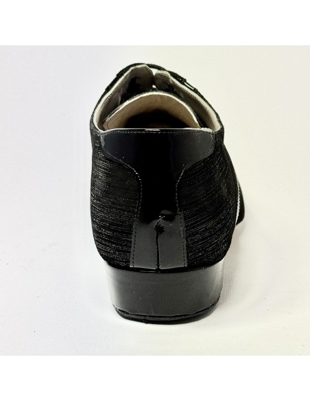 Scarpa da ballo uomo tango latino liscio da sala nabuk stampato vernice nero suola in cuoio pomiciato tacco 25