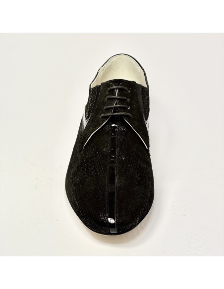 Scarpa da ballo uomo tango latino liscio da sala nabuk stampato vernice nero suola in cuoio pomiciato tacco 25